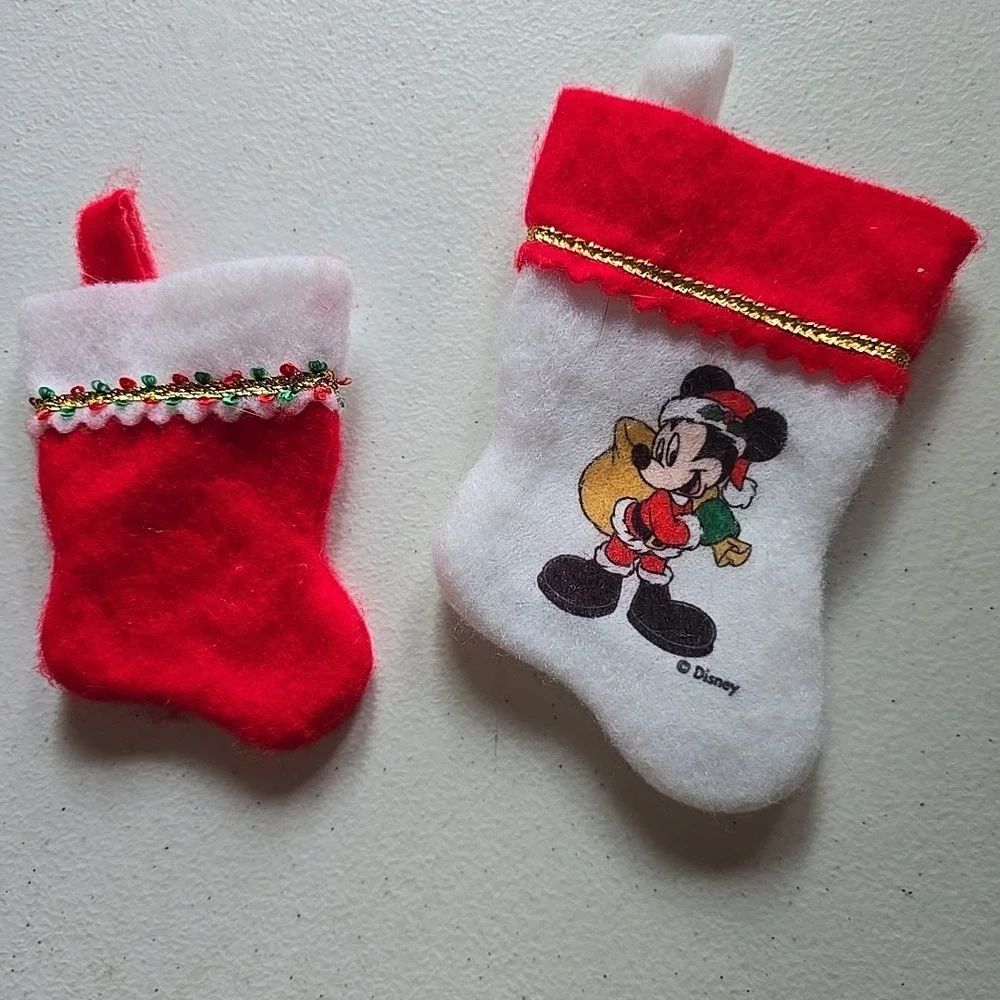 Vintage Walt Disney Christmas Stocking‎ Lot Felt Mickey Mouse Minnie Pink Red